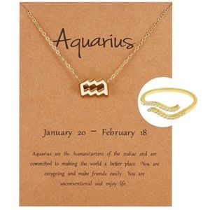 *11 OPTS* 2PC ZODIAC NECKLACE/ADJUSTABLE RING SET